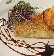 Prawn sesame toast and seared king prawns